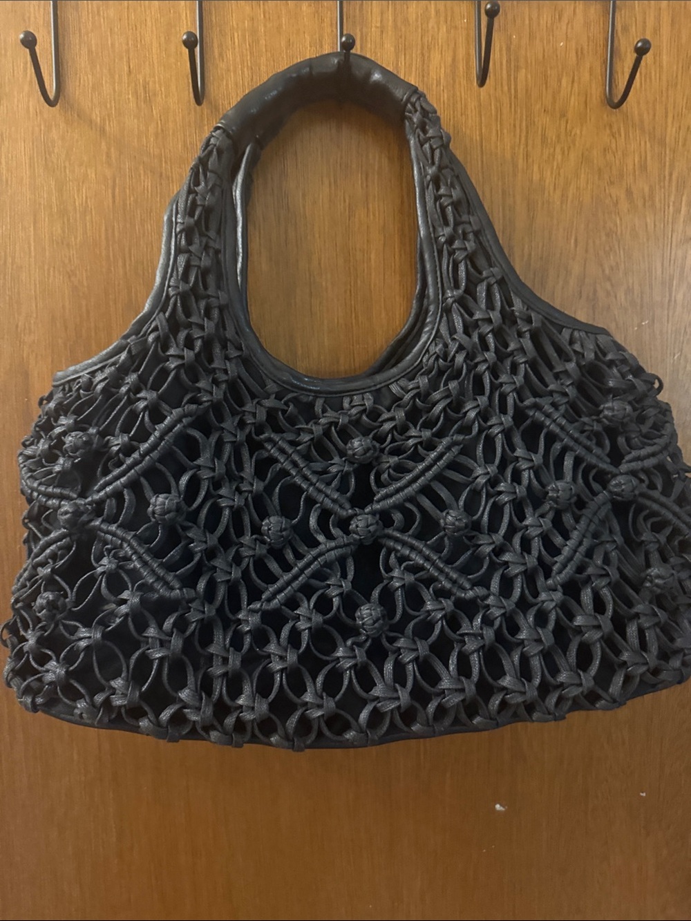 Coldwater Creek Black Knotted Macramé Shoulder Tote